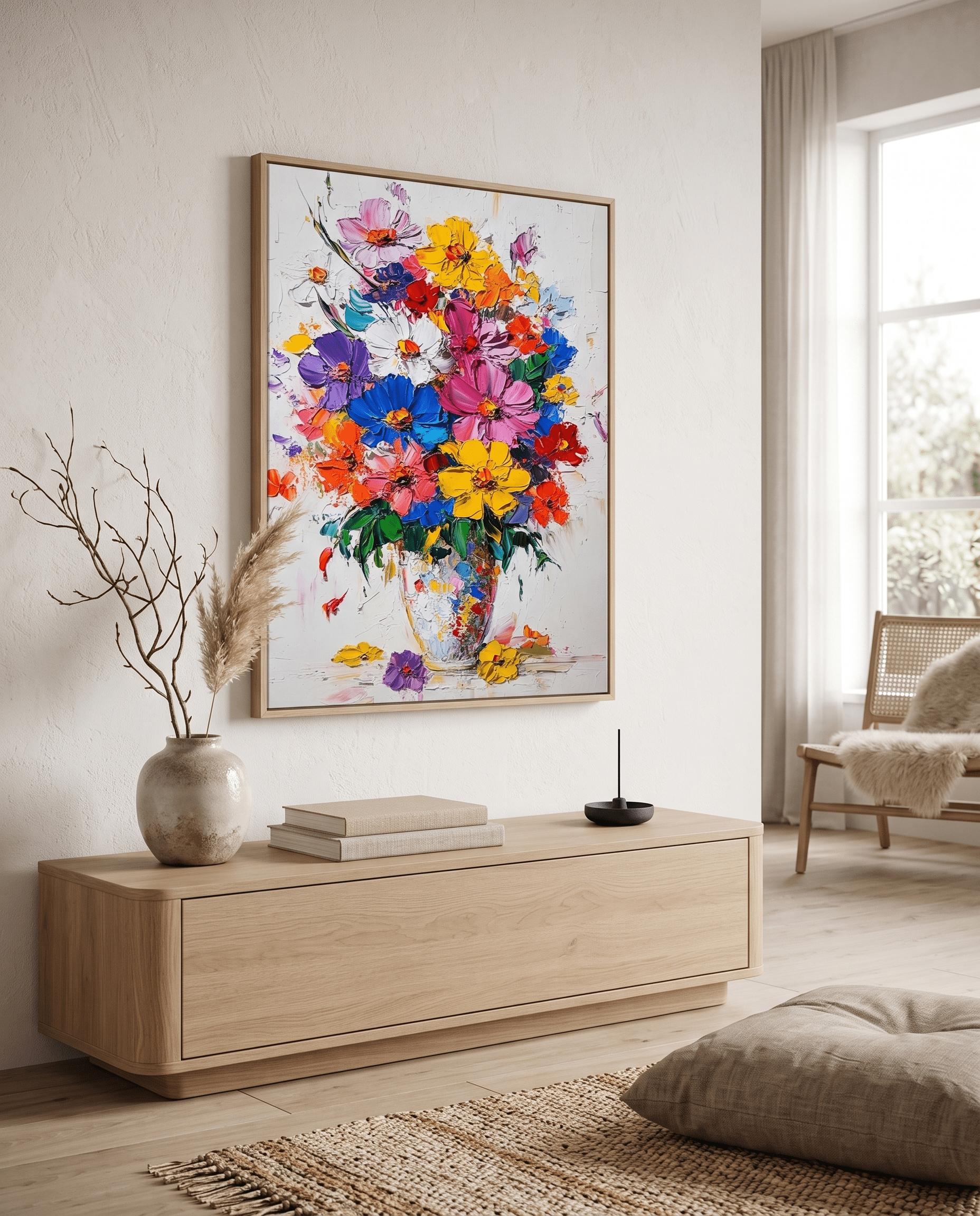Kleurrijk Wildbloemen Boeket in Vaas – Bloemschilderij - Volsani