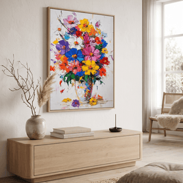 Kleurrijk Wildbloemen Boeket in Vaas – Bloemschilderij - Volsani