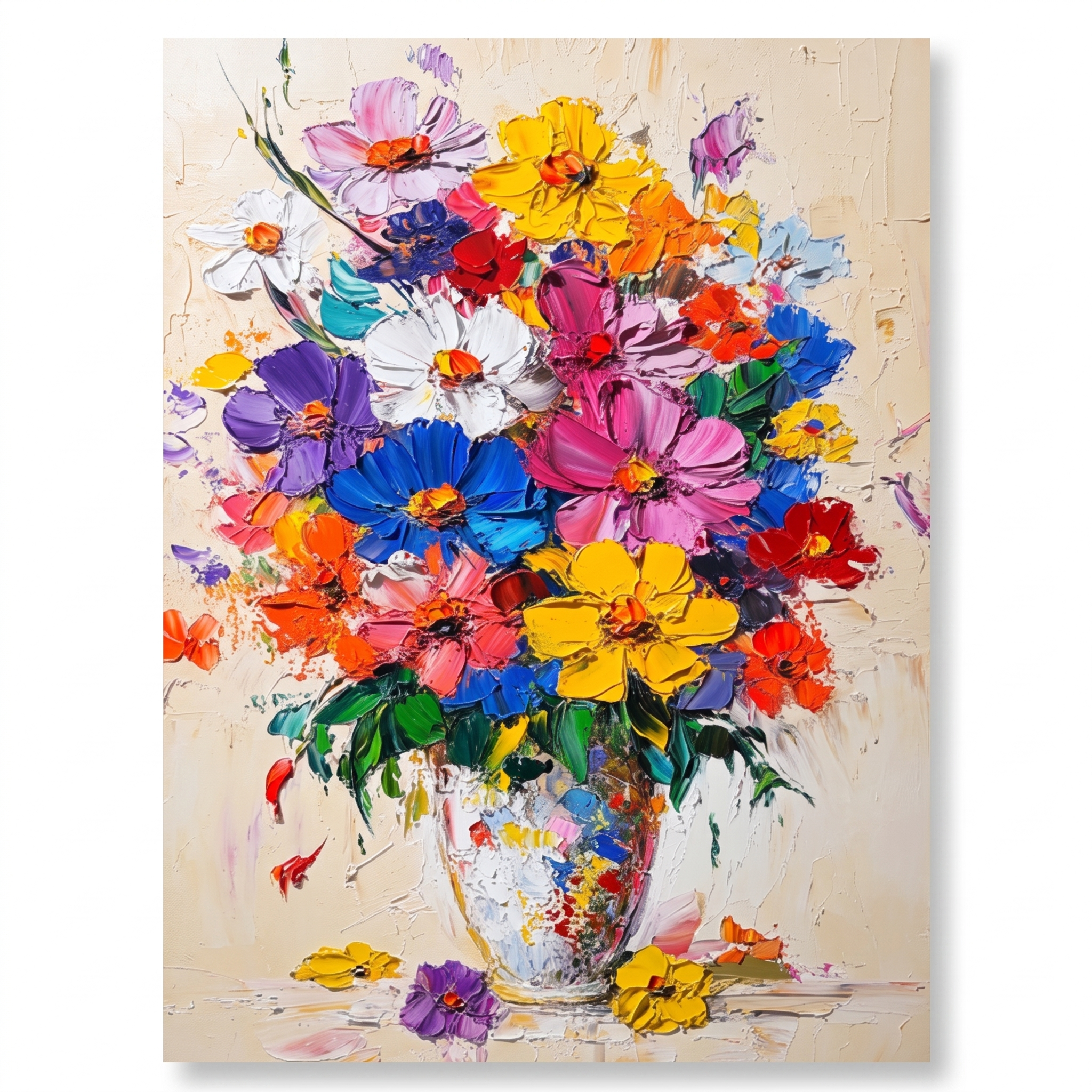 Kleurrijk Wildbloemen Boeket in Vaas – Bloemschilderij - Volsani