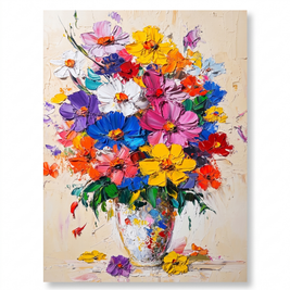 Kleurrijk Wildbloemen Boeket in Vaas – Bloemschilderij - Volsani
