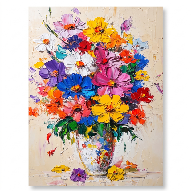 Kleurrijk Wildbloemen Boeket in Vaas – Bloemschilderij - Volsani