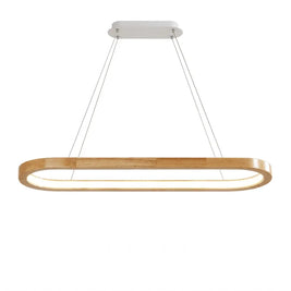 Oval wooden pendant lamp on a white background