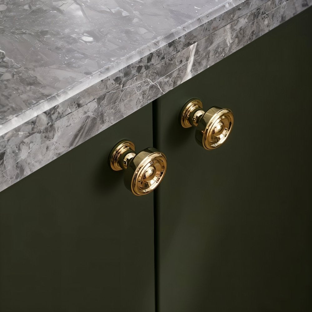 Brass Cabinet Knobs & Pull Bars, Classic Kitchen & Dresser Cabinet Hardware, Tapered Spindle Finials, Set of 2 Pieces, 1-6.2in