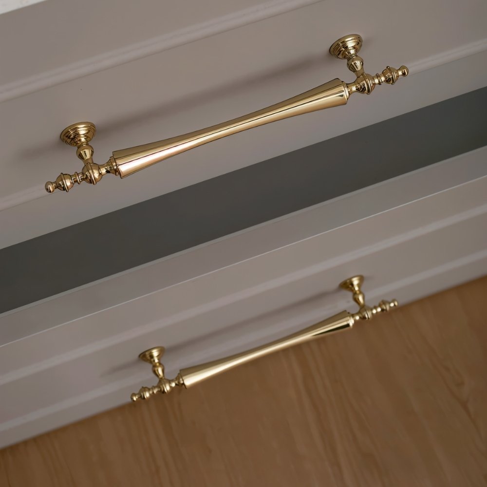 Brass Cabinet Knobs & Pull Bars, Classic Kitchen & Dresser Cabinet Hardware, Tapered Spindle Finials, Set of 2 Pieces, 1-6.2in