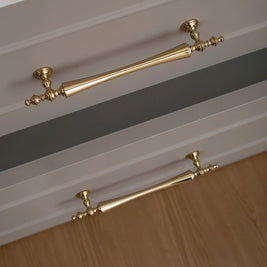 Brass Cabinet Knobs & Pull Bars, Classic Kitchen & Dresser Cabinet Hardware, Tapered Spindle Finials, Set of 2 Pieces, 1-6.2in