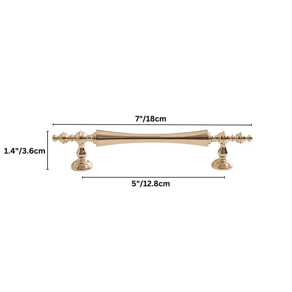 Brass Cabinet Knobs & Pull Bars, Classic Kitchen & Dresser Cabinet Hardware, Tapered Spindle Finials, Set of 2 Pieces, 1-6.2in