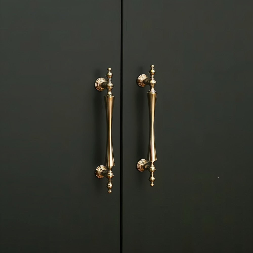 Brass Cabinet Knobs & Pull Bars, Classic Kitchen & Dresser Cabinet Hardware, Tapered Spindle Finials, Set of 2 Pieces, 1-6.2in