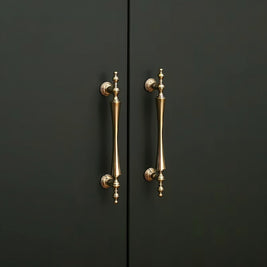 Brass Cabinet Knobs & Pull Bars, Classic Kitchen & Dresser Cabinet Hardware, Tapered Spindle Finials, Set of 2 Pieces, 1-6.2in