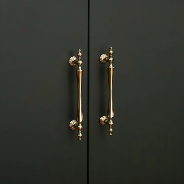 Brass Cabinet Knobs & Pull Bars, Classic Kitchen & Dresser Cabinet Hardware, Tapered Spindle Finials, Set of 2 Pieces, 1-6.2in