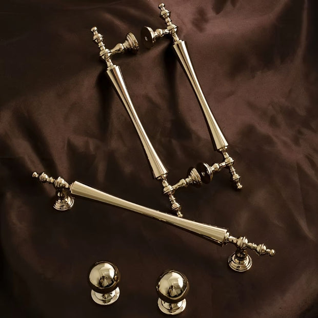Brass Cabinet Knobs & Pull Bars, Classic Kitchen & Dresser Cabinet Hardware, Tapered Spindle Finials, Set of 2 Pieces, 1-6.2in
