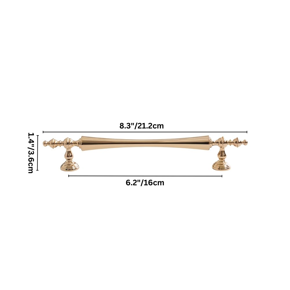Brass Cabinet Knobs & Pull Bars, Classic Kitchen & Dresser Cabinet Hardware, Tapered Spindle Finials, Set of 2 Pieces, 1-6.2in