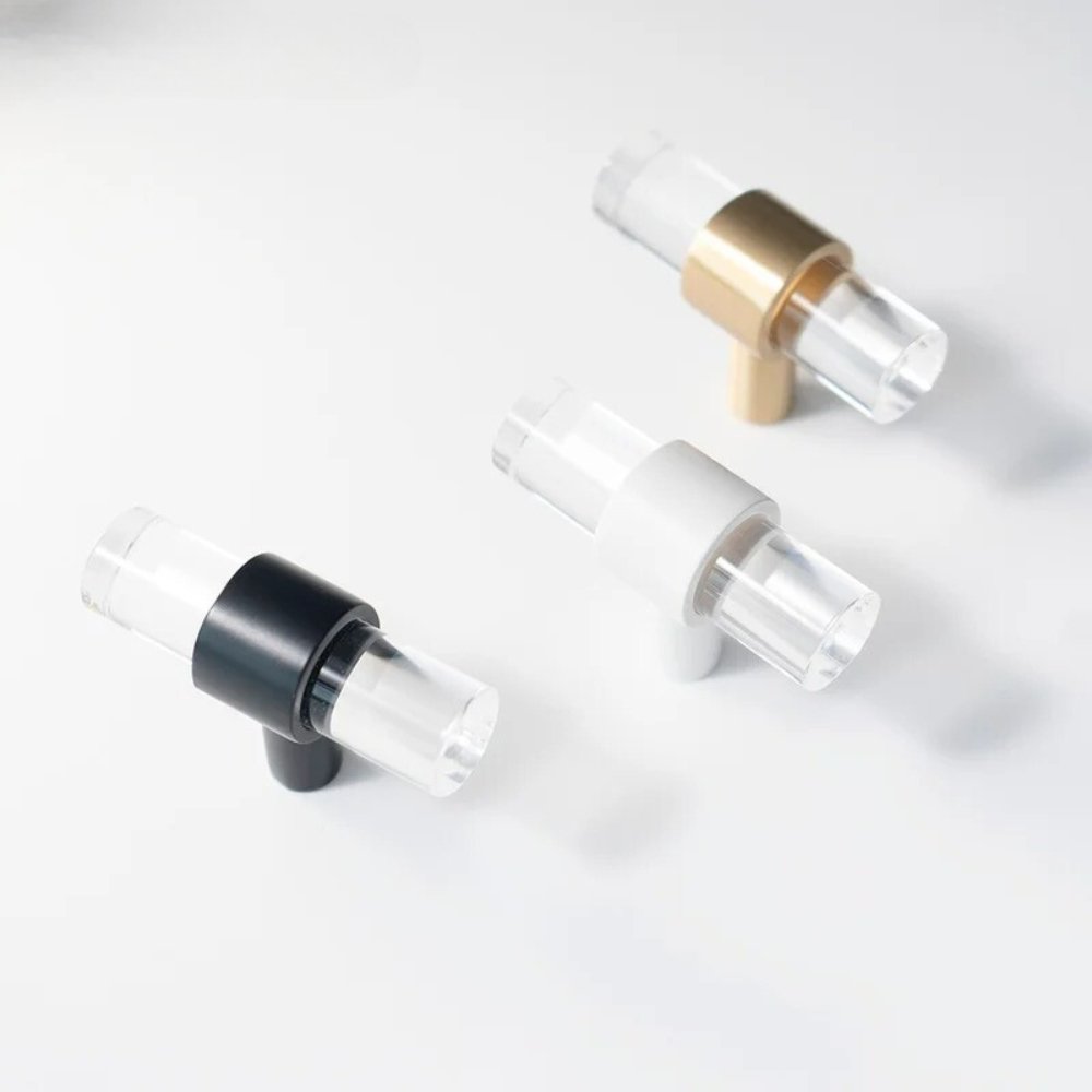 Transparent Acrylic & Brass Cabinet Knobs & Pull Bars, Modern Kitchen & Wardrobe Hardware, Black White or Brass, Set of 2, 2-12.6in