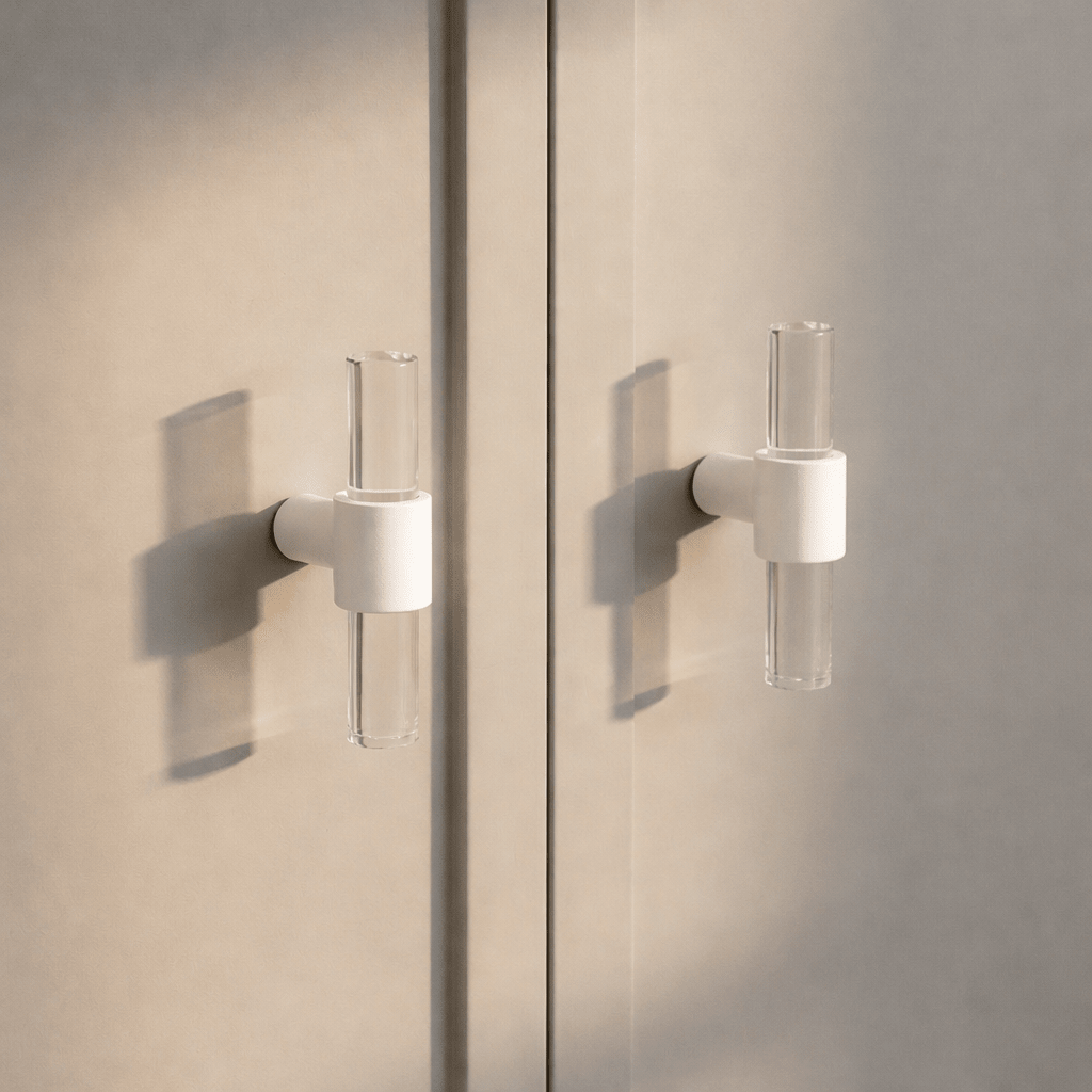 Transparent Acrylic & Brass Cabinet Knobs & Pull Bars, Modern Kitchen & Wardrobe Hardware, Black White or Brass, Set of 2, 2-12.6in