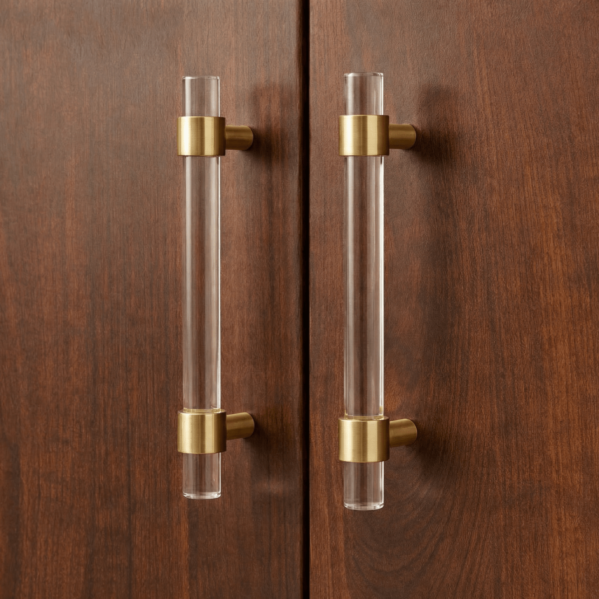 Transparent Acrylic & Brass Cabinet Knobs & Pull Bars, Modern Kitchen & Wardrobe Hardware, Black White or Brass, Set of 2, 2-12.6in