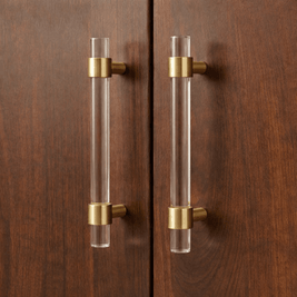 Transparent Acrylic & Brass Cabinet Knobs & Pull Bars, Modern Kitchen & Wardrobe Hardware, Black White or Brass, Set of 2, 2-12.6in