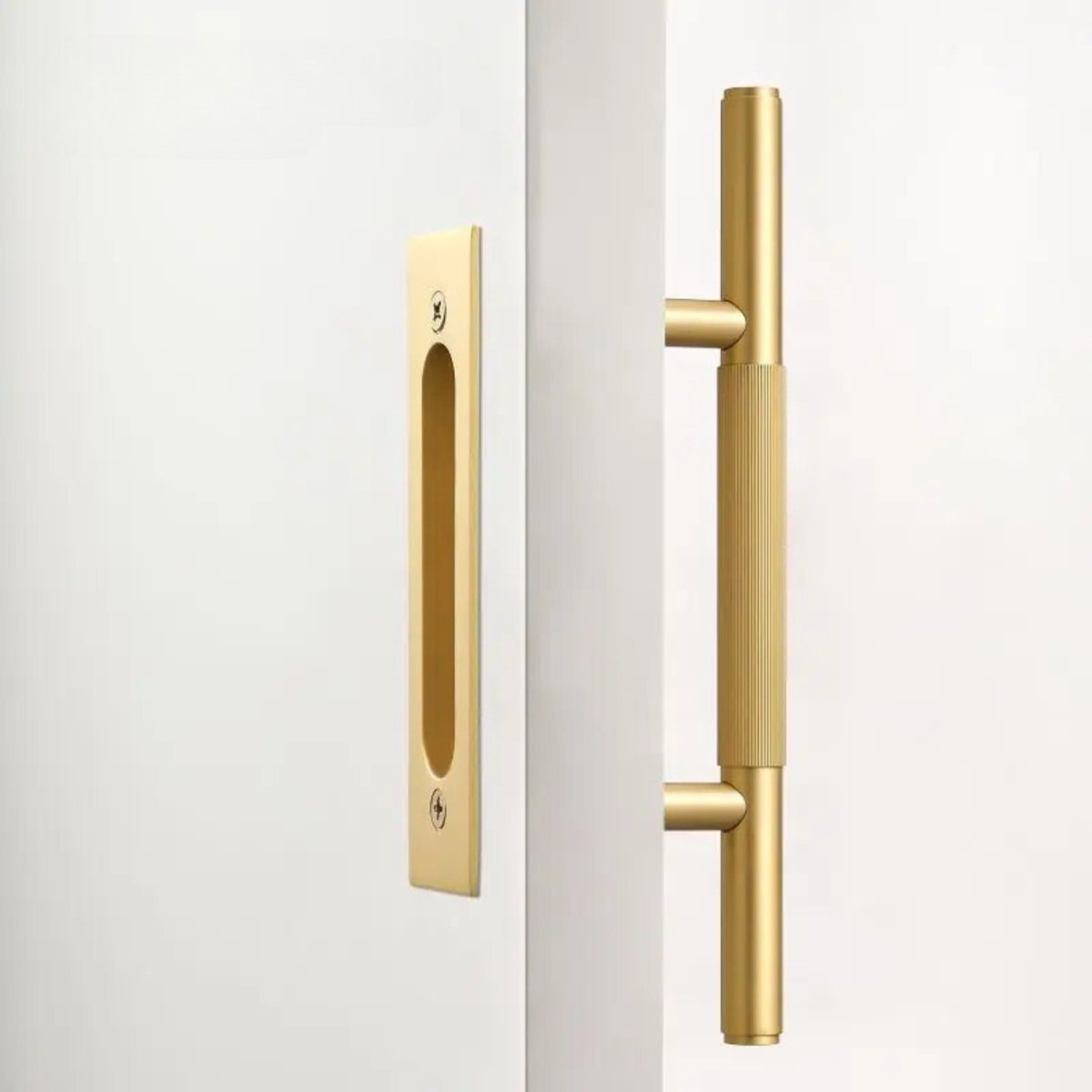 Brass Barn Door Handle, Modern Sliding & Closet Door Hardware, Ergonomic Push & Pull Grip, 2 Finish Options, 10.8 x 2.1in
