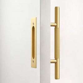 Brass Barn Door Handle, Modern Sliding & Closet Door Hardware, Ergonomic Push & Pull Grip, 2 Finish Options, 10.8 x 2.1in