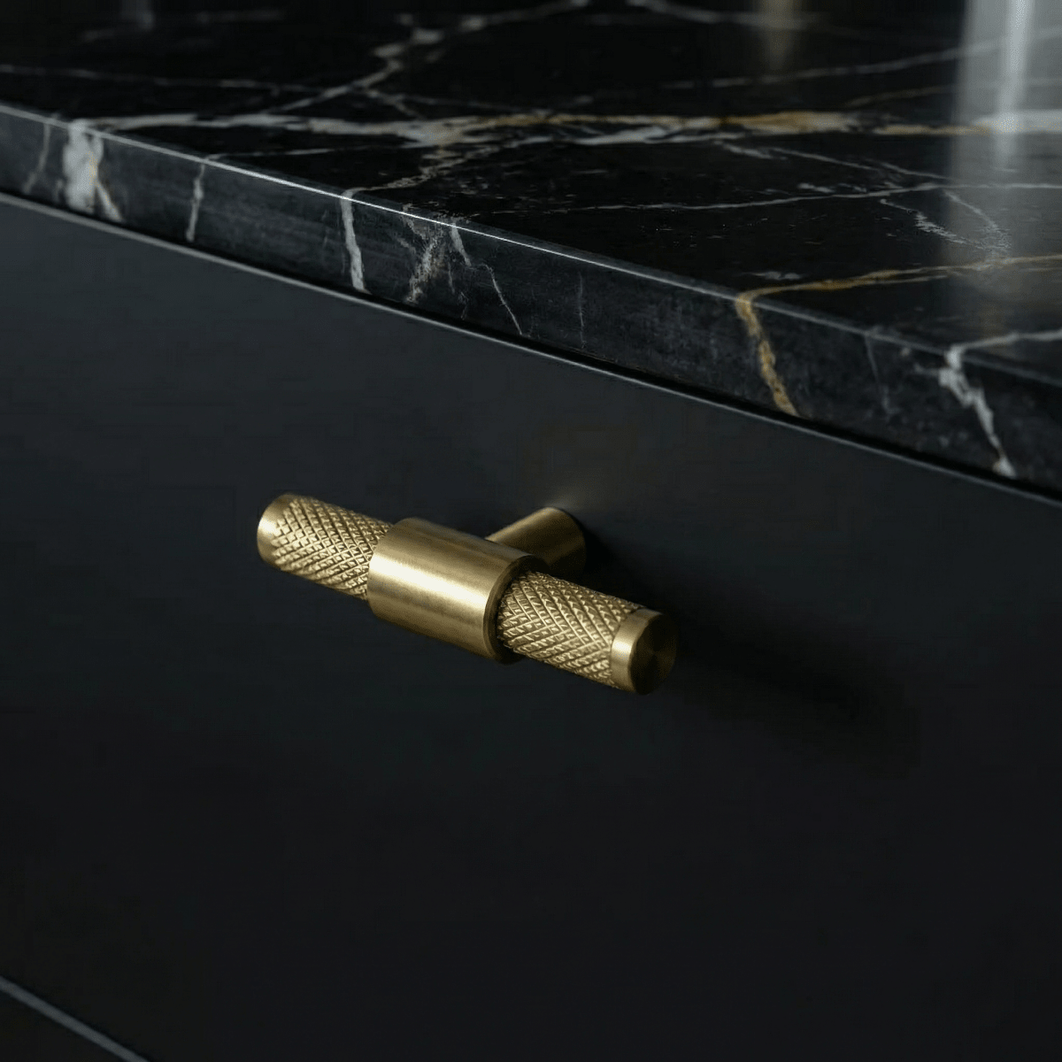 Knurled Solid Brass Cabinet Knobs & Drawer Pull Bars, Modern Kitchen & Wardrobe Hardware, Brushed Finish, Set of 2, 2.6-5in