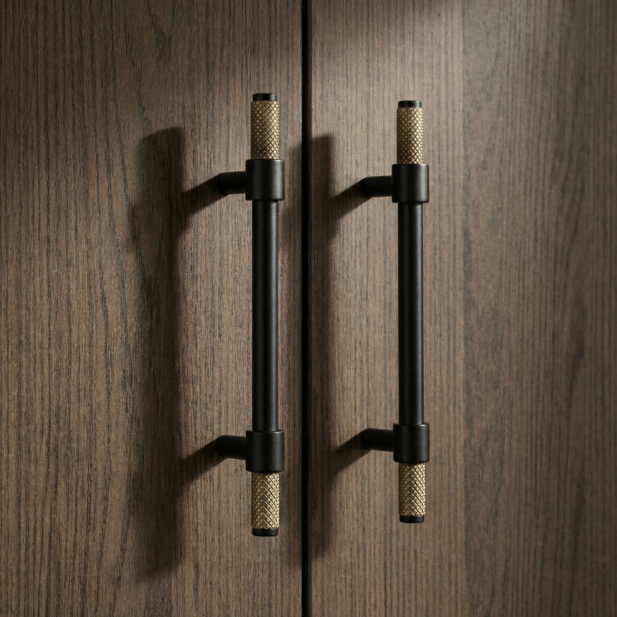 Knurled Solid Brass Cabinet Knobs & Drawer Pull Bars, Modern Kitchen & Wardrobe Hardware, Brushed Finish, Set of 2, 2.6-5in