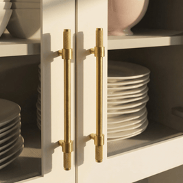 Knurled Solid Brass Cabinet Knobs & Drawer Pull Bars, Modern Kitchen & Wardrobe Hardware, Brushed Finish, Set of 2, 2.6-5in