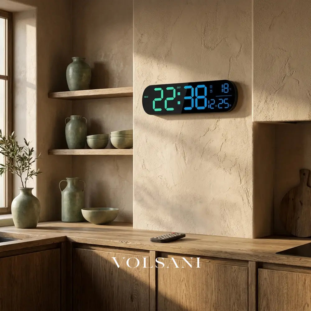 PIM large digital wall clock in a kitchen