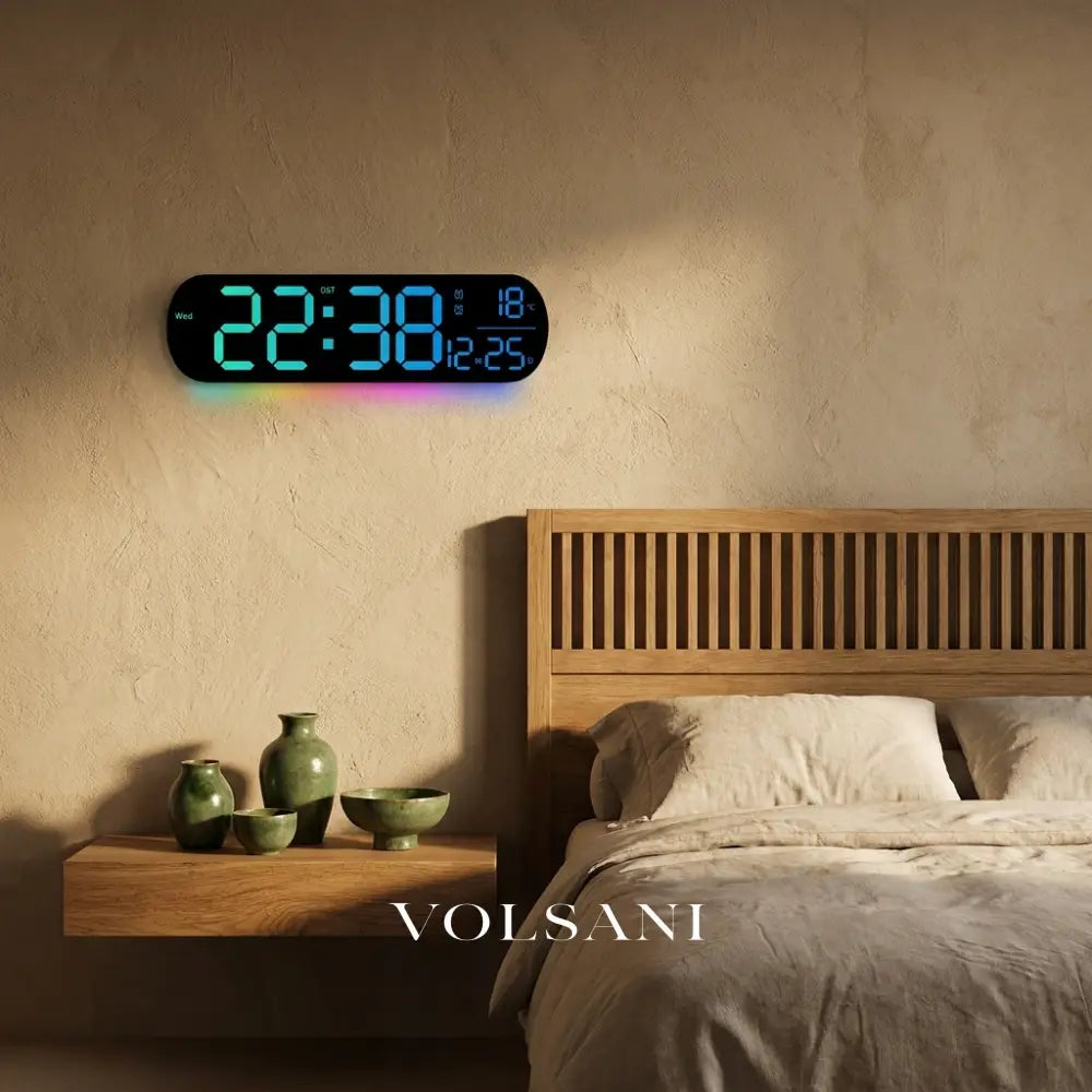 PIM large digital wall clock in a bedroom