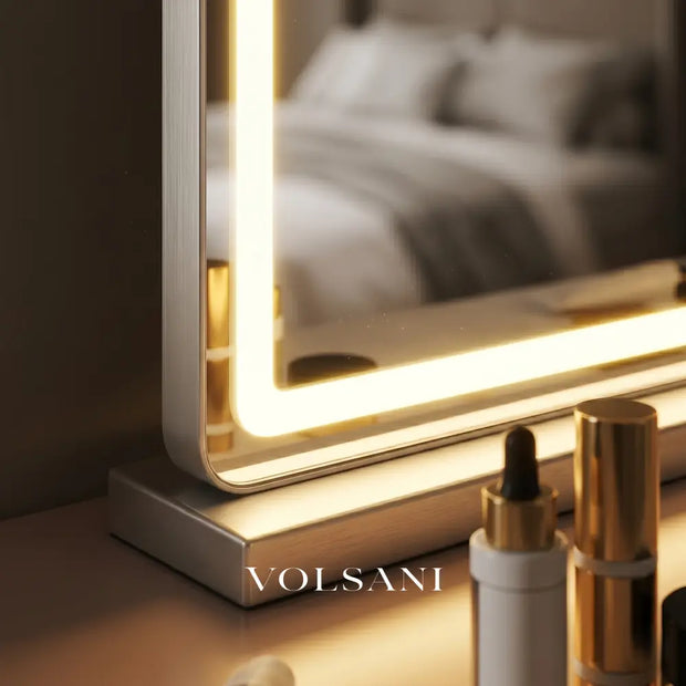 Large LED Vanity Mirror with Perimeter Lighting Tabletop Makeup & Dressing Room Mirror 3 Light Modes 3 Sizes 13-32in