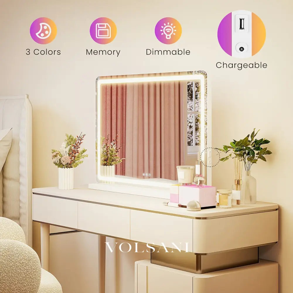 Large LED Vanity Mirror with Perimeter Lighting Tabletop Makeup & Dressing Room Mirror 3 Light Modes 3 Sizes 13-32in
