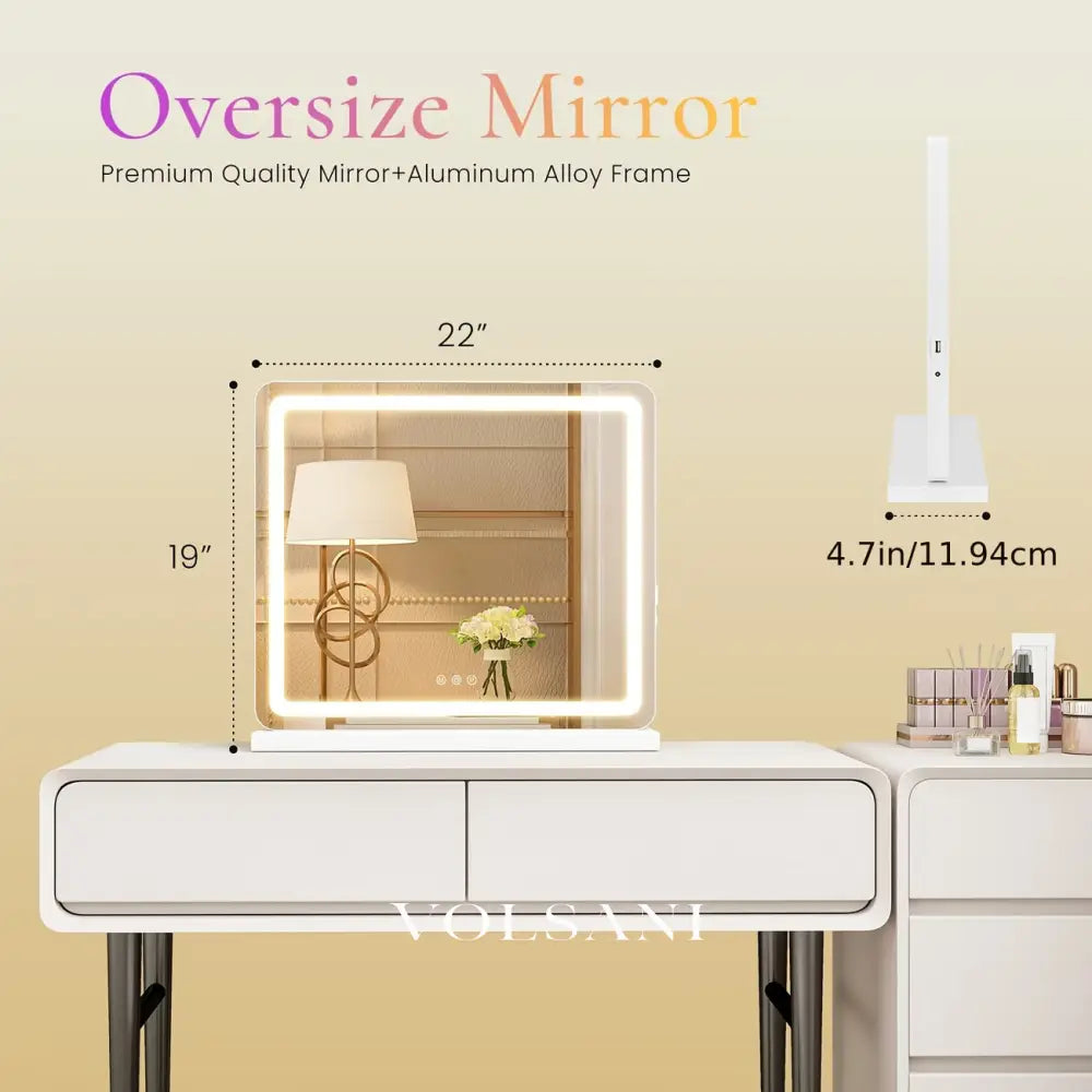 Large LED Vanity Mirror with Perimeter Lighting Tabletop Makeup & Dressing Room Mirror 3 Light Modes 3 Sizes 13-32in