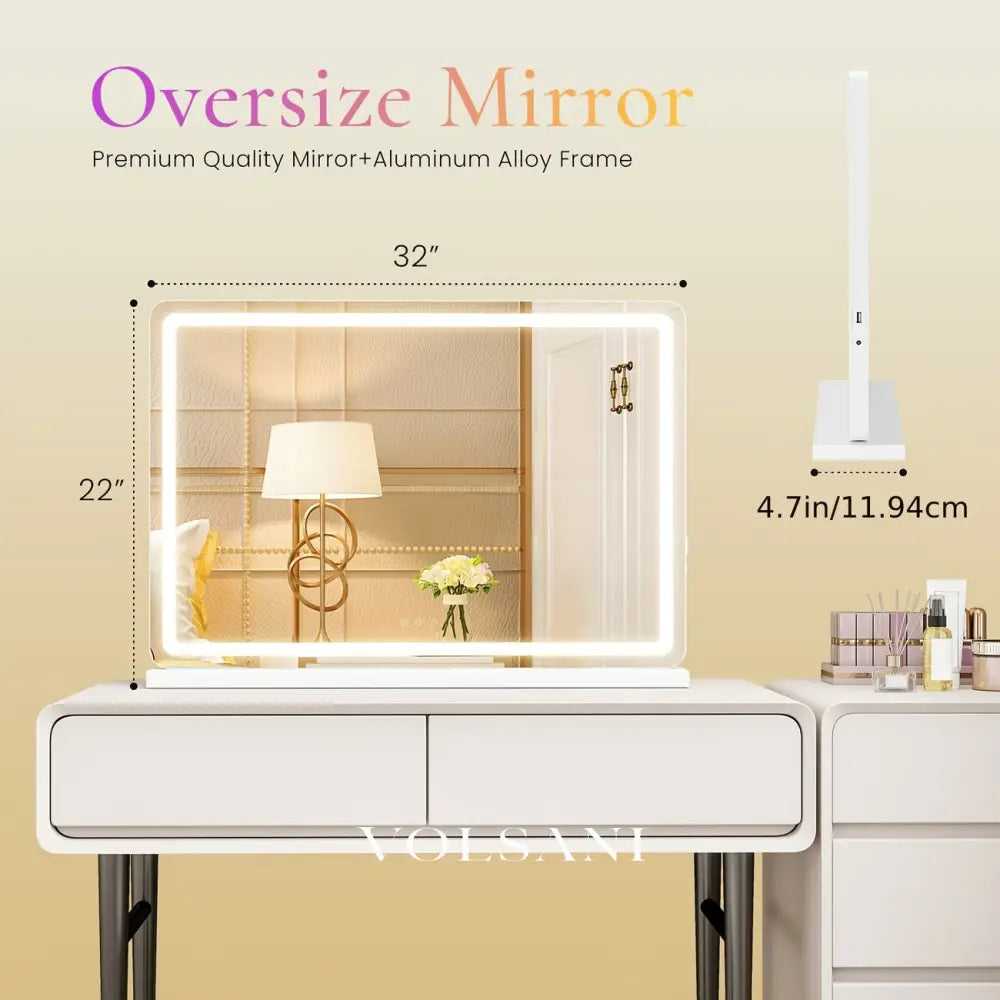 Large LED Vanity Mirror with Perimeter Lighting Tabletop Makeup & Dressing Room Mirror 3 Light Modes 3 Sizes 13-32in