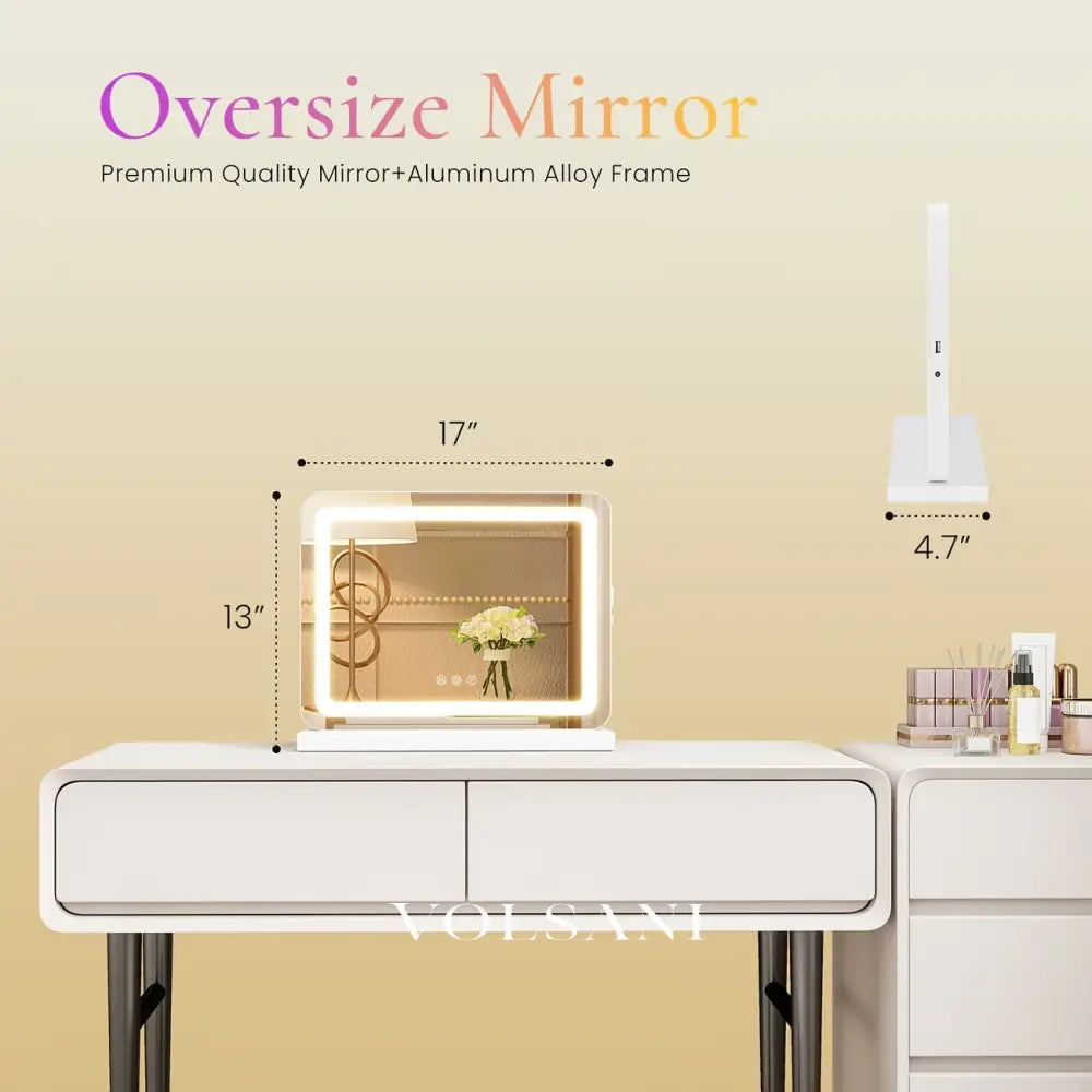 Large LED Vanity Mirror with Perimeter Lighting Tabletop Makeup & Dressing Room Mirror 3 Light Modes 3 Sizes 13-32in