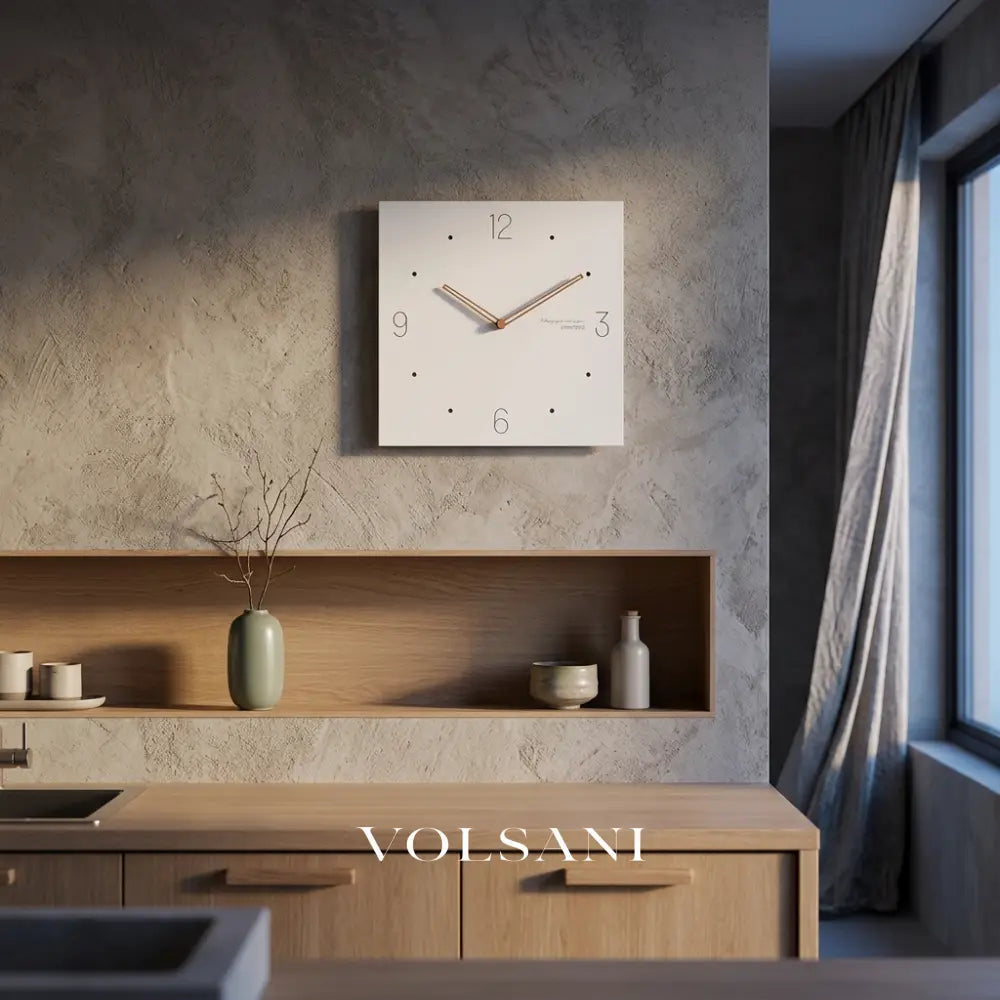 White Quadrangle Wall Clock in a kitchen