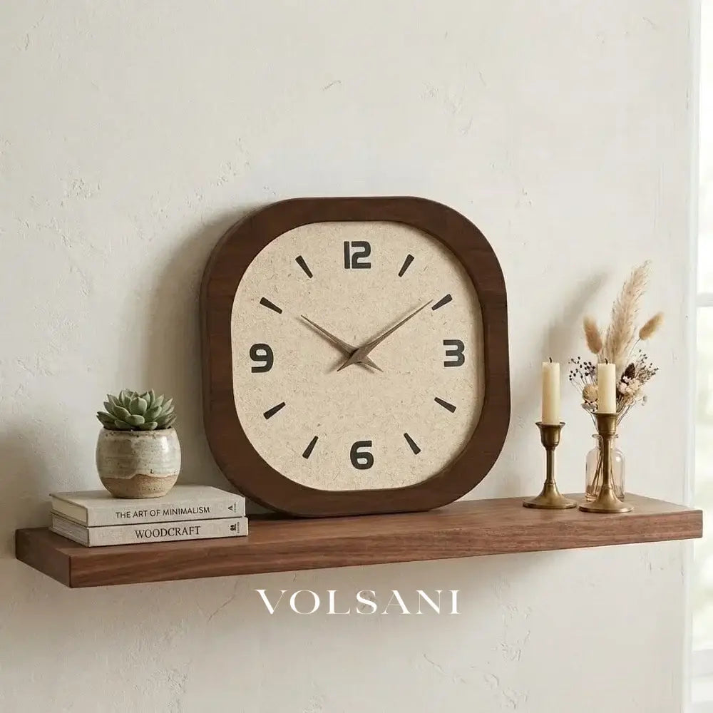 Large Wall Clock with Cream Wood Look Face French Vintage Living Room & Kitchen Clock Non Ticking Quartz 3 Sizes