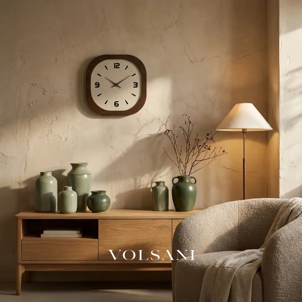 French Vintage Wooden Style Wall Clock in a living room
