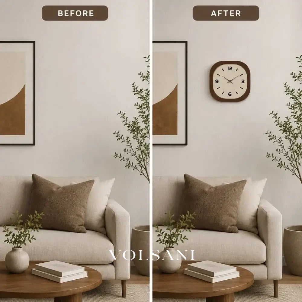Large Wall Clock with Cream Wood Look Face French Vintage Living Room & Kitchen Clock Non Ticking Quartz 3 Sizes