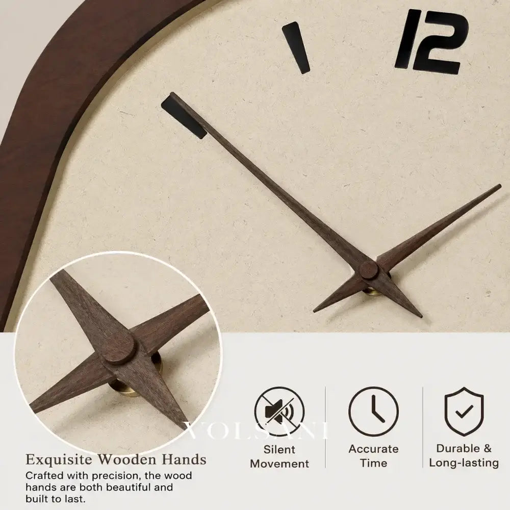 Large Wall Clock with Cream Wood Look Face French Vintage Living Room & Kitchen Clock Non Ticking Quartz 3 Sizes