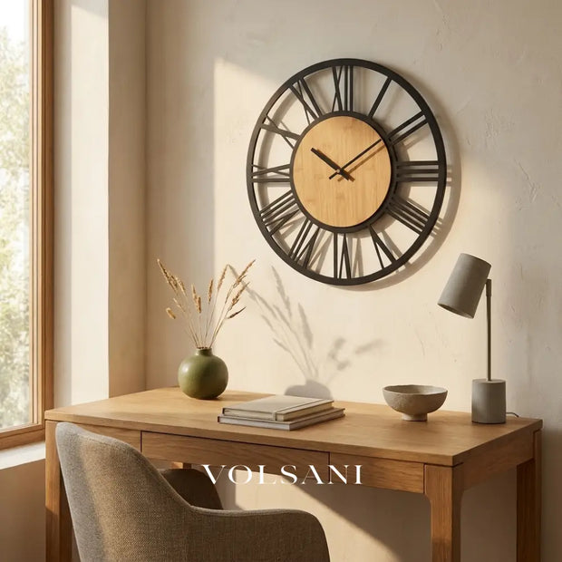 KAJA skeleton wall clock above a desk in a home office