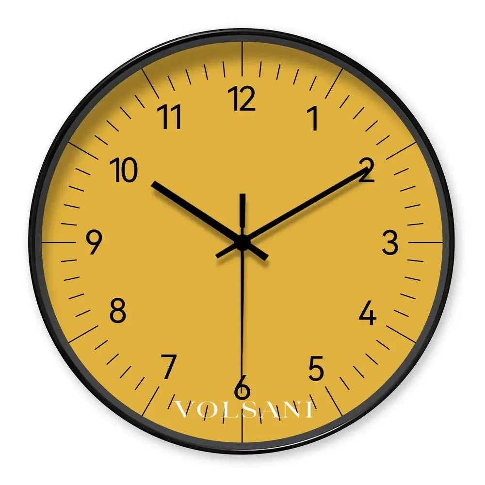 Large Yellow Wall Clock Nordic Living Room & Home Office Clock Non Ticking Silent Sweep 3 Sizes 10-14in - 14 inch