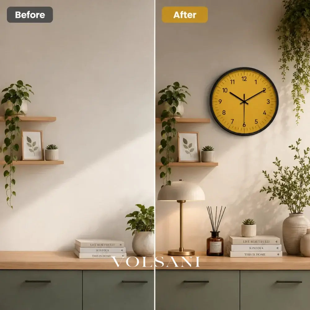 Large Yellow Wall Clock Nordic Living Room & Home Office Clock Non Ticking Silent Sweep 3 Sizes 10-14in - Decor >