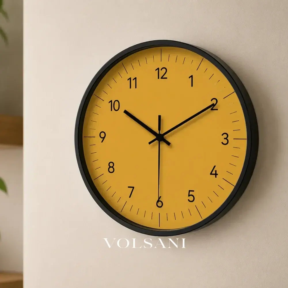 Large Yellow Wall Clock Nordic Living Room & Home Office Clock Non Ticking Silent Sweep 3 Sizes 10-14in - Decor >
