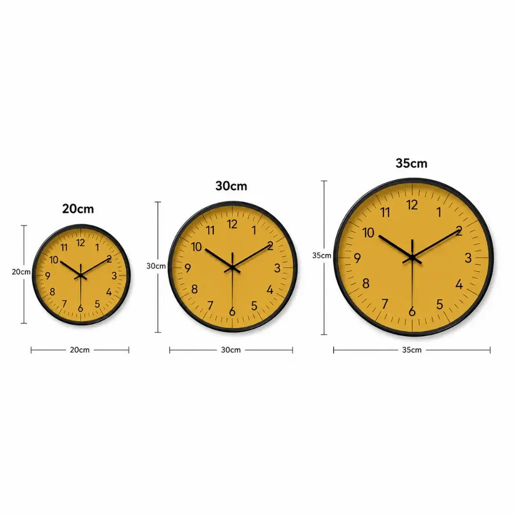 Large Yellow Wall Clock Nordic Living Room & Home Office Clock Non Ticking Silent Sweep 3 Sizes 10-14in - Decor >