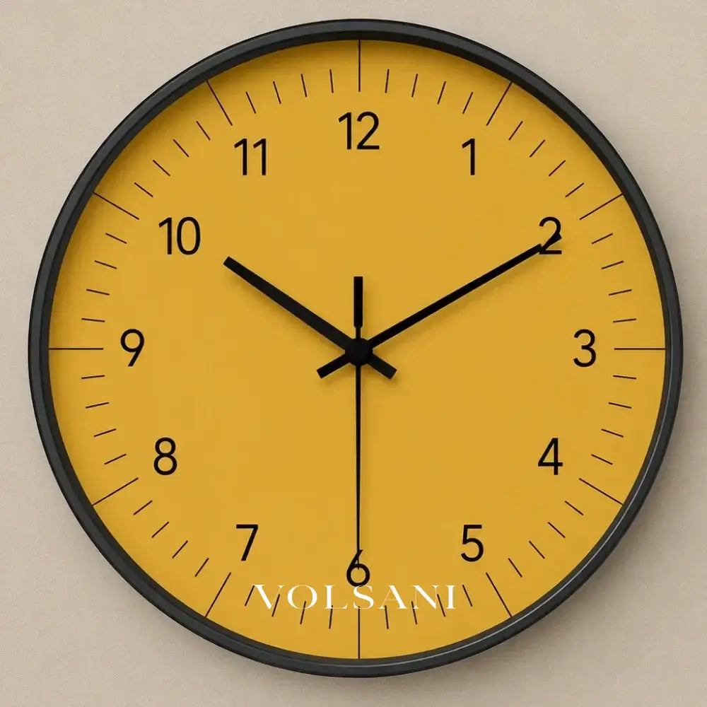 Large Yellow Wall Clock Nordic Living Room & Home Office Clock Non Ticking Silent Sweep 3 Sizes 10-14in - 10 inch