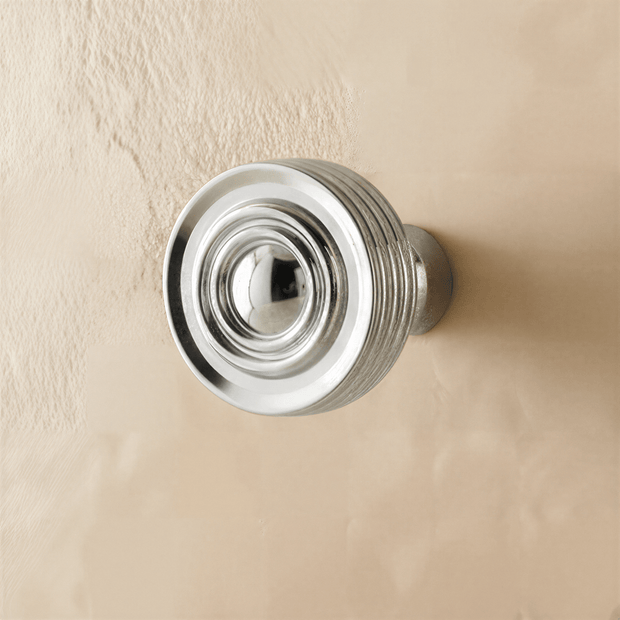 Ridged Brass Cabinet & Drawer Knobs, Modern Kitchen & Dresser Hardware, Polished Silver & Gold Tone, Set of 2, 0.9-1.1in
