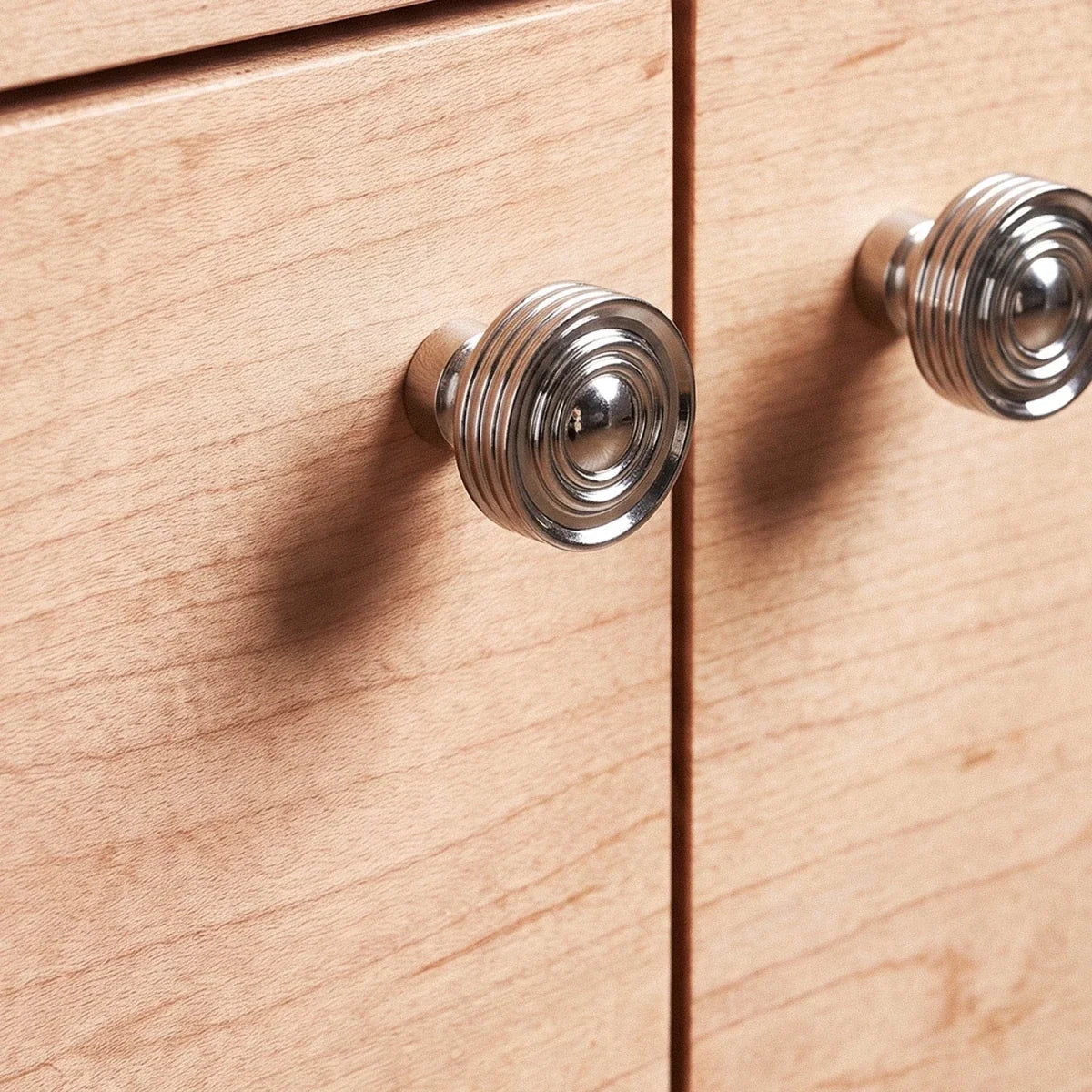 Ridged Brass Cabinet & Drawer Knobs, Modern Kitchen & Dresser Hardware, Polished Silver & Gold Tone, Set of 2, 0.9-1.1in