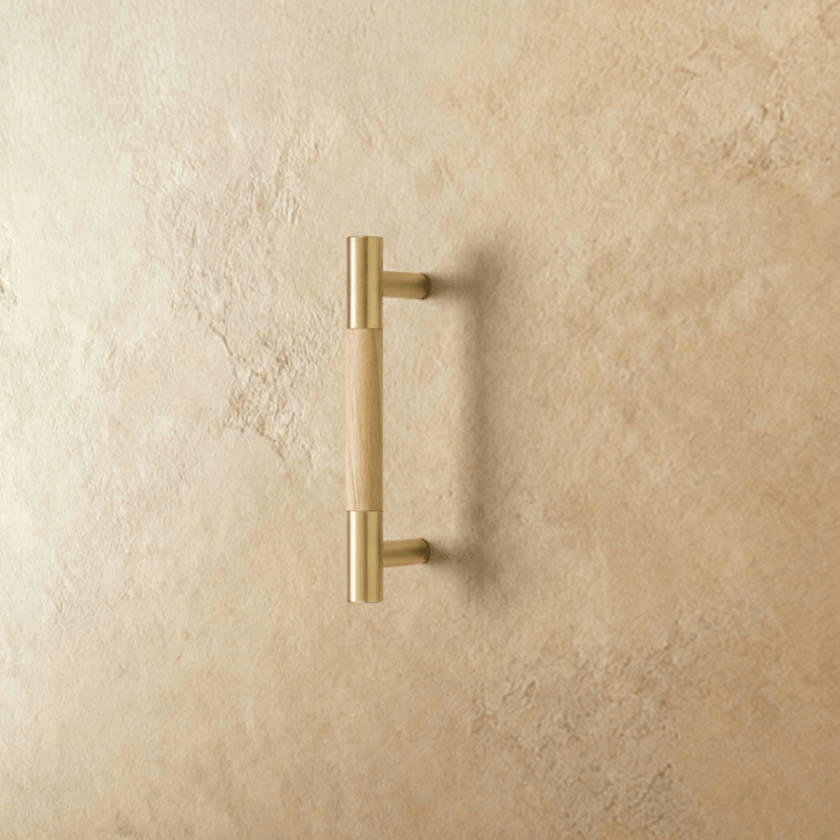 Wood & Brass Cabinet Knobs & Drawer Pulls, Modern Kitchen & Wardrobe Hardware, Walnut Pear & Oak Tones, Set of 2 Pieces, 2-12.7in