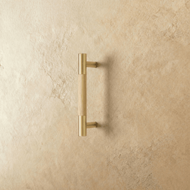 Wood & Brass Cabinet Knobs & Drawer Pulls, Modern Kitchen & Wardrobe Hardware, Walnut Pear & Oak Tones, Set of 2 Pieces, 2-12.7in