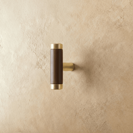 Wood & Brass Cabinet Knobs & Drawer Pulls, Modern Kitchen & Wardrobe Hardware, Walnut Pear & Oak Tones, Set of 2 Pieces, 2-12.7in