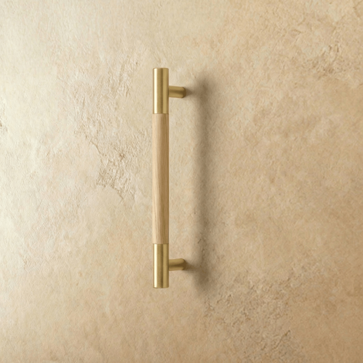 Wood & Brass Cabinet Knobs & Drawer Pulls, Modern Kitchen & Wardrobe Hardware, Walnut Pear & Oak Tones, Set of 2 Pieces, 2-12.7in