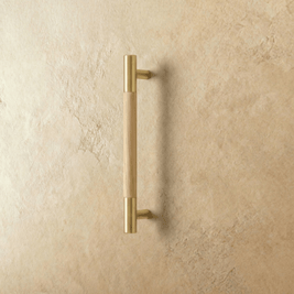 Wood & Brass Cabinet Knobs & Drawer Pulls, Modern Kitchen & Wardrobe Hardware, Walnut Pear & Oak Tones, Set of 2 Pieces, 2-12.7in