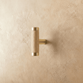 Wood & Brass Cabinet Knobs & Drawer Pulls, Modern Kitchen & Wardrobe Hardware, Walnut Pear & Oak Tones, Set of 2 Pieces, 2-12.7in